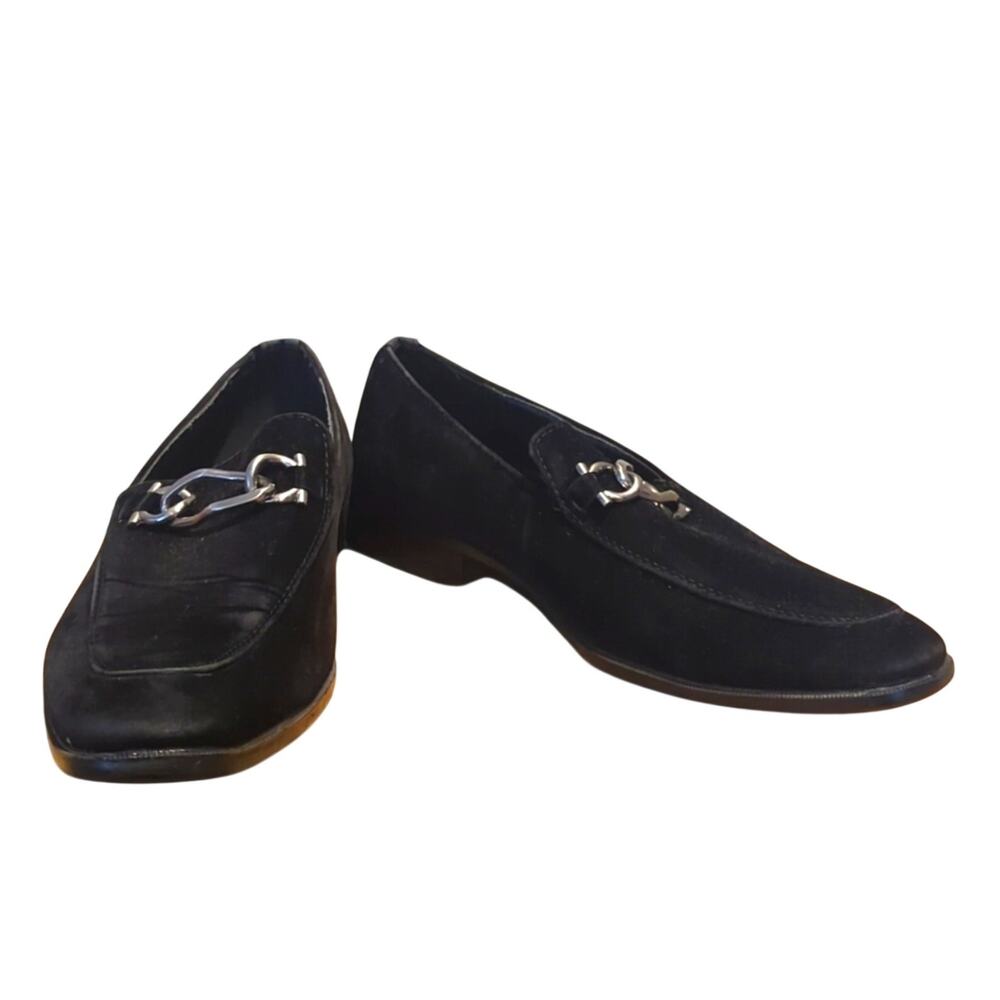 Marco Vitale Collection Black Suede Silver Tone Chain Slide On Loafer Men's 7.5 - Picture 2 of 12